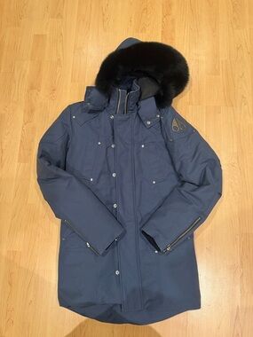 Canada Goose Navy Down Parka with Black Fur Trim Hood